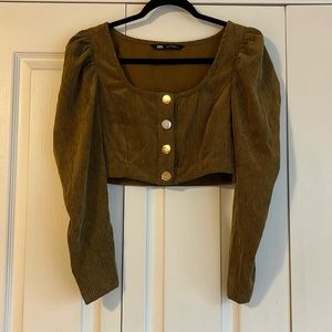 Zara long sleeve, olive green crop top